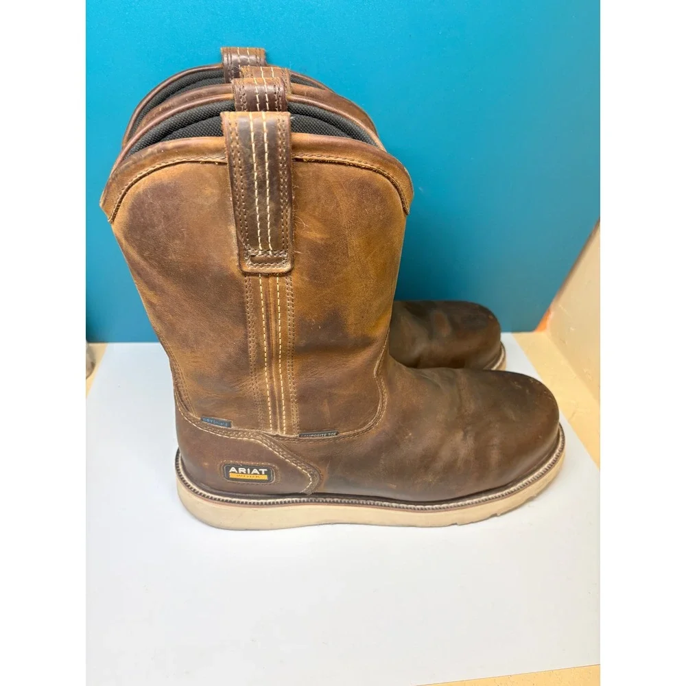 Ariat Mens 11EE Brown Leather Composite Toe Wedge Sole Work Boots